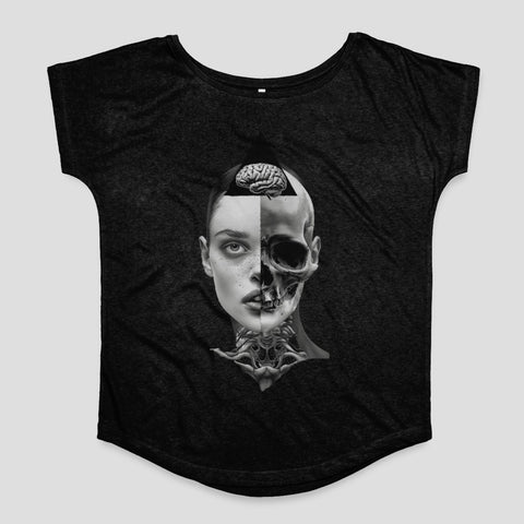 Half Human Half Skull Brain Art Graphic T-shirt