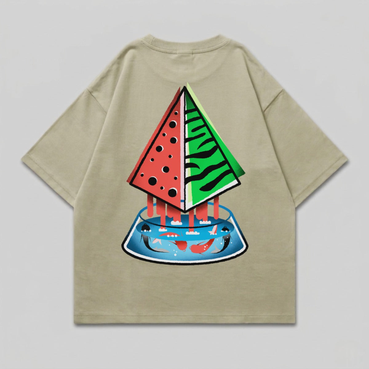 Red Green Watermelon Tiger Stripe Fishbowl Graphic t-shirt