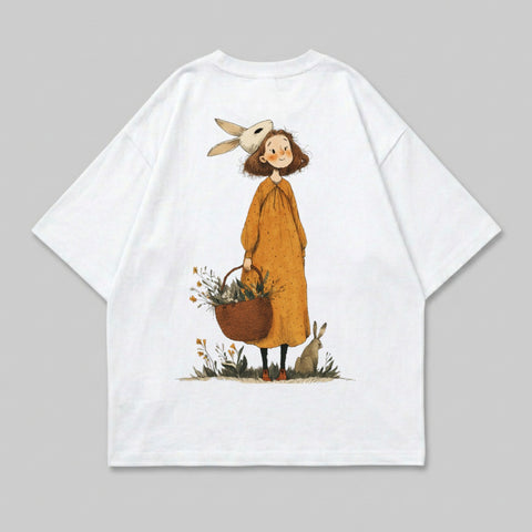 Illustrative girl rabbit hat basket flowers whimsical product type
rabbit graphic, whimsical design, cottagecore aesthetic, floral basket art, cute character print, nature inspired art, fantasy girl design, sweet illustration, woodland creature, artistic graphic, children's art style, unique graphic, dreamy imagery, boho chic print, happy character, spring collection, playful art, storybook style, hand-drawn illustration, girl illustration