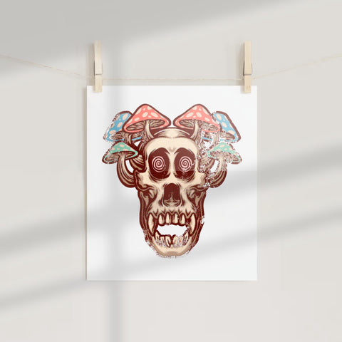 Trippy Skull With Mushrooms Psychedelic Art Print