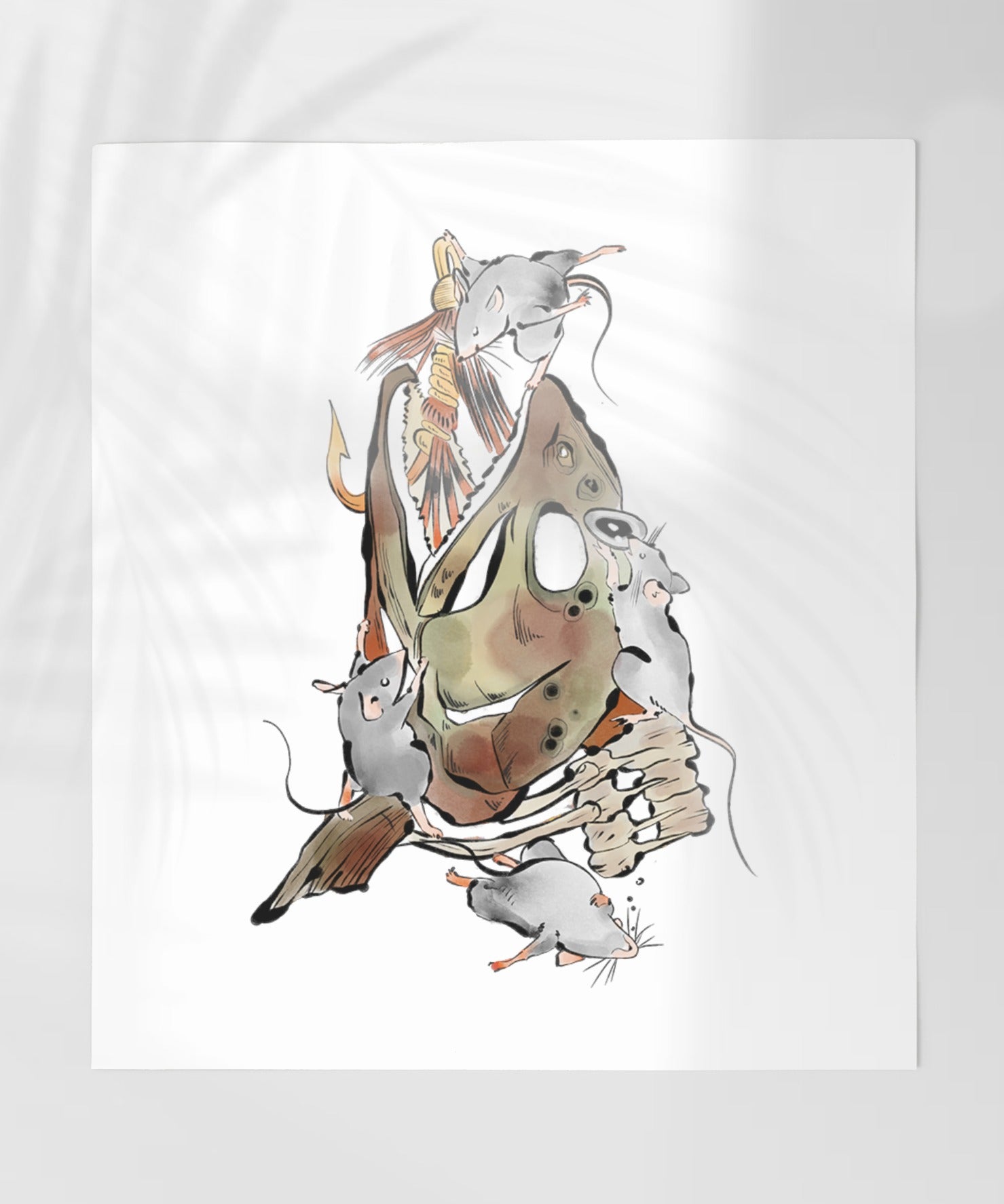 Mice and Fish Skull Art Print with Unique Design