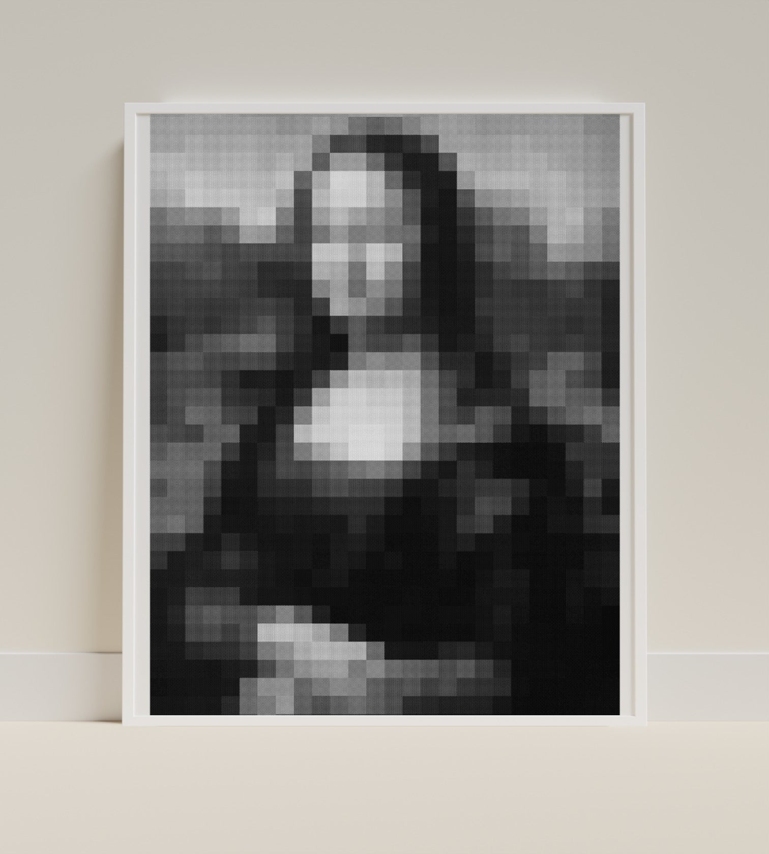 Pixelated Monochromatic Mona Lisa Artwork Print