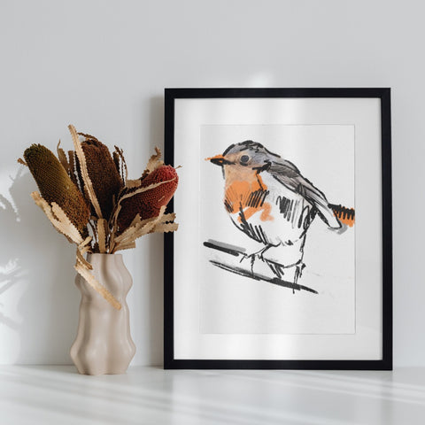 Hand-drawn Bird Illustration in Black Frame Art Print