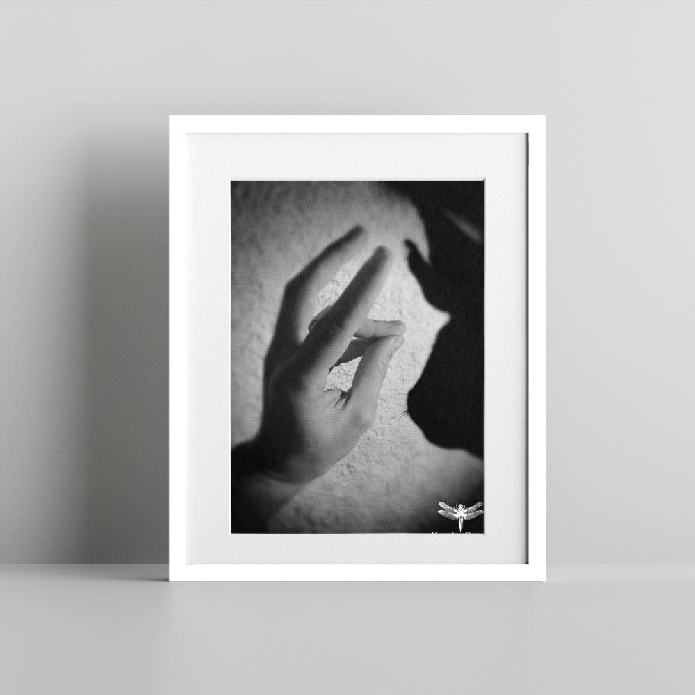 Abstract Hand and Shadow Black and White Art Print