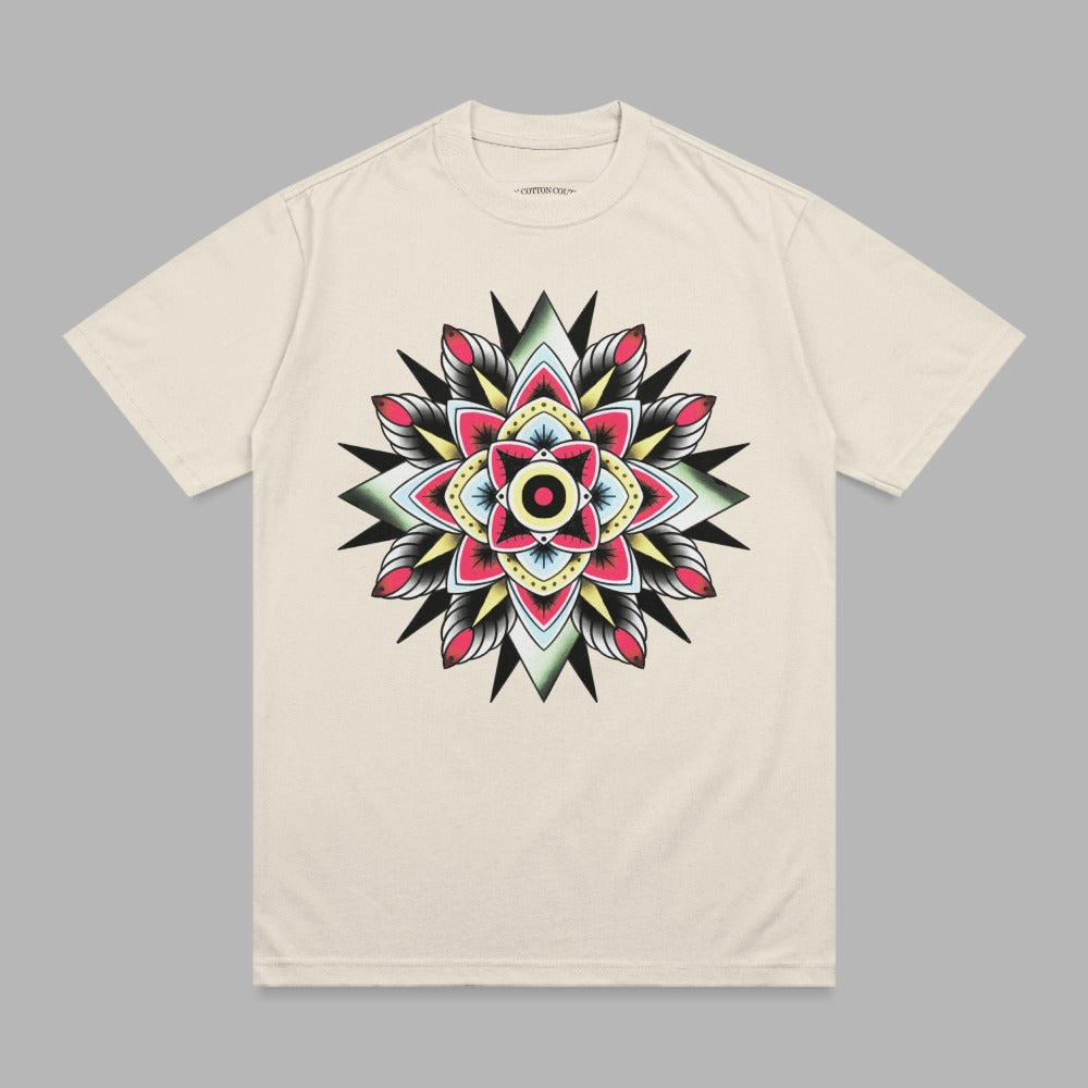 Colorful Tattoo Art Mandala Star Flower Design Cream product type