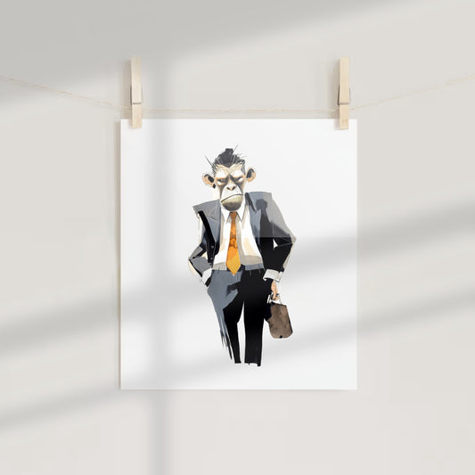 Monkey in Business Suit Art Print Wall Decor