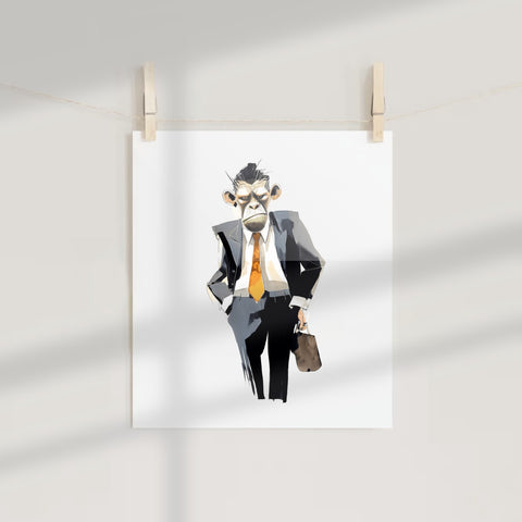 Monkey in Business Suit Art Print Wall Decor