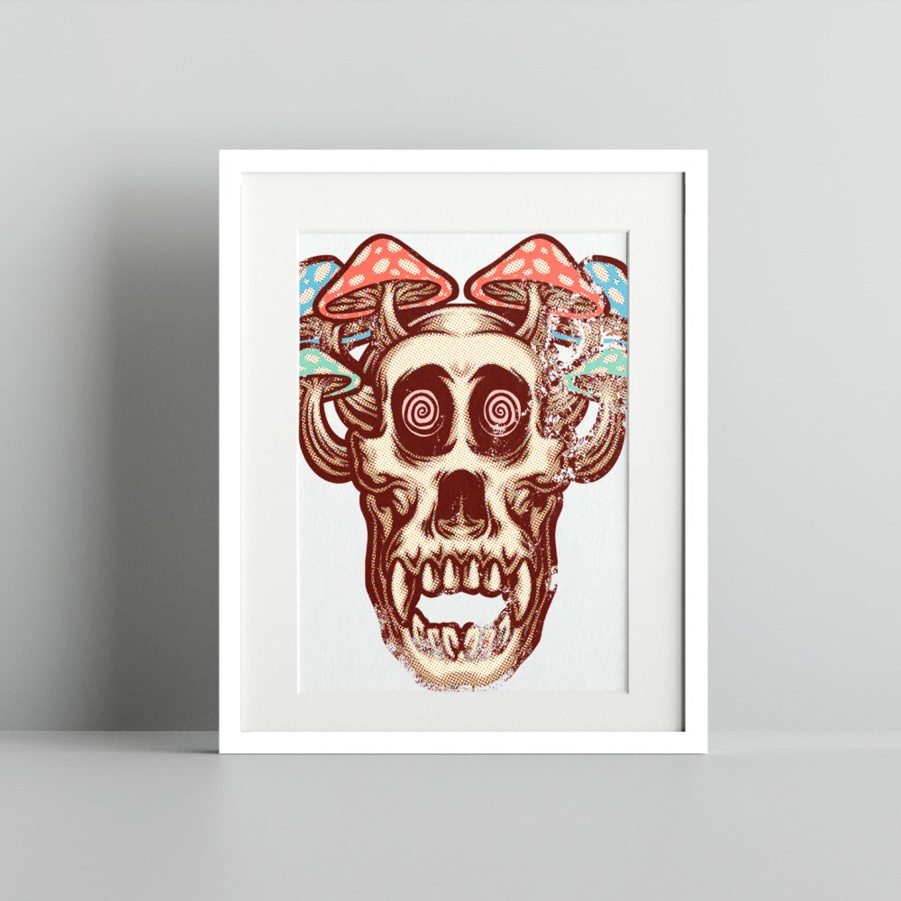 Psychedelic Skull with Mushrooms Art Print