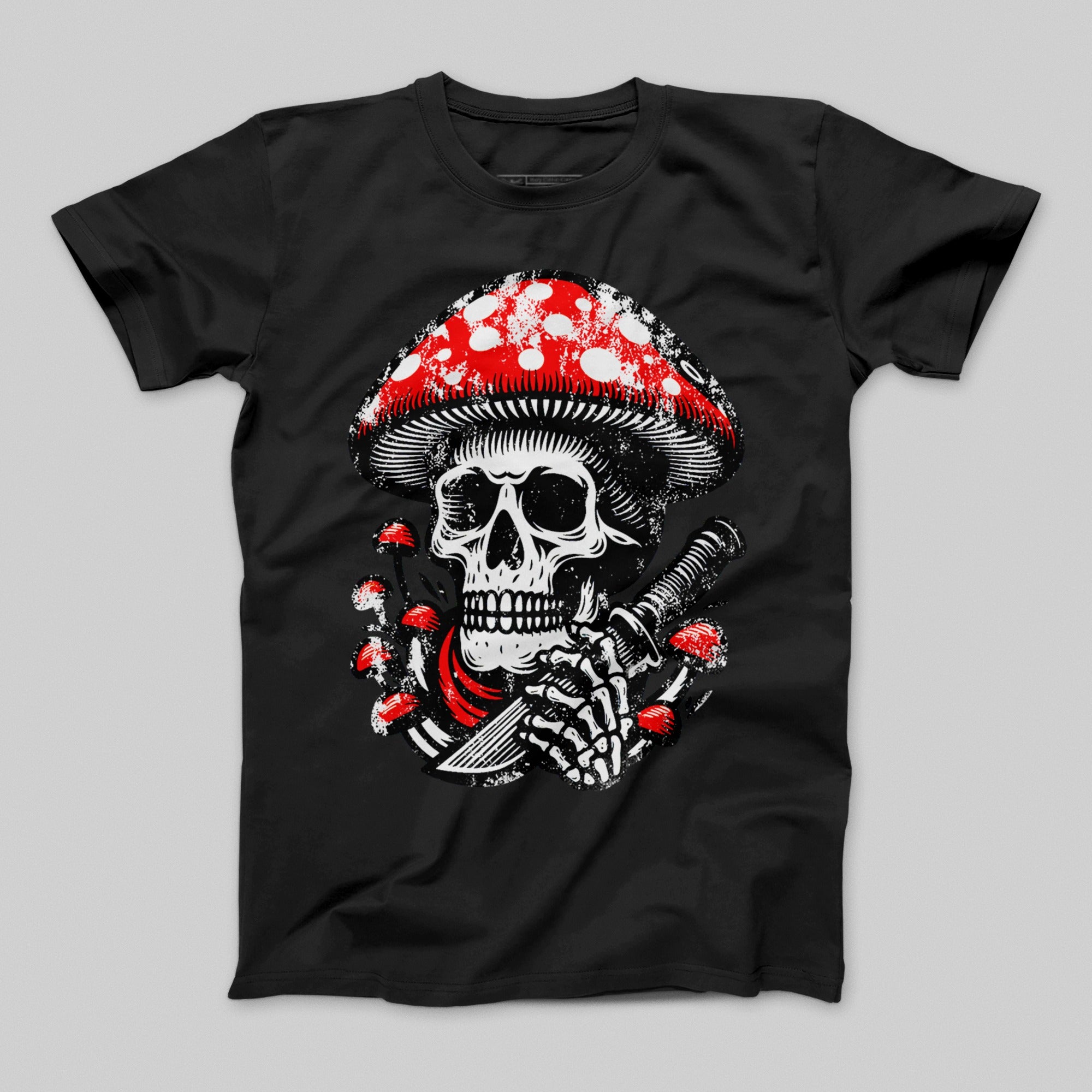 Mushroom Skull Artwork with Knife Skeleton T-Shirt