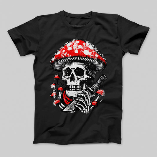 Mushroom Skull Artwork with Knife Skeleton T-Shirt