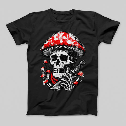 Mushroom Skull Artwork with Knife Skeleton T-Shirt