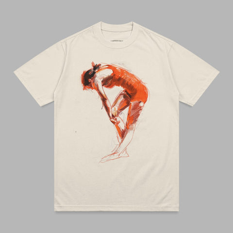 Cotton Cou Female Figure Orange Red Sketch Bending T-shirt
