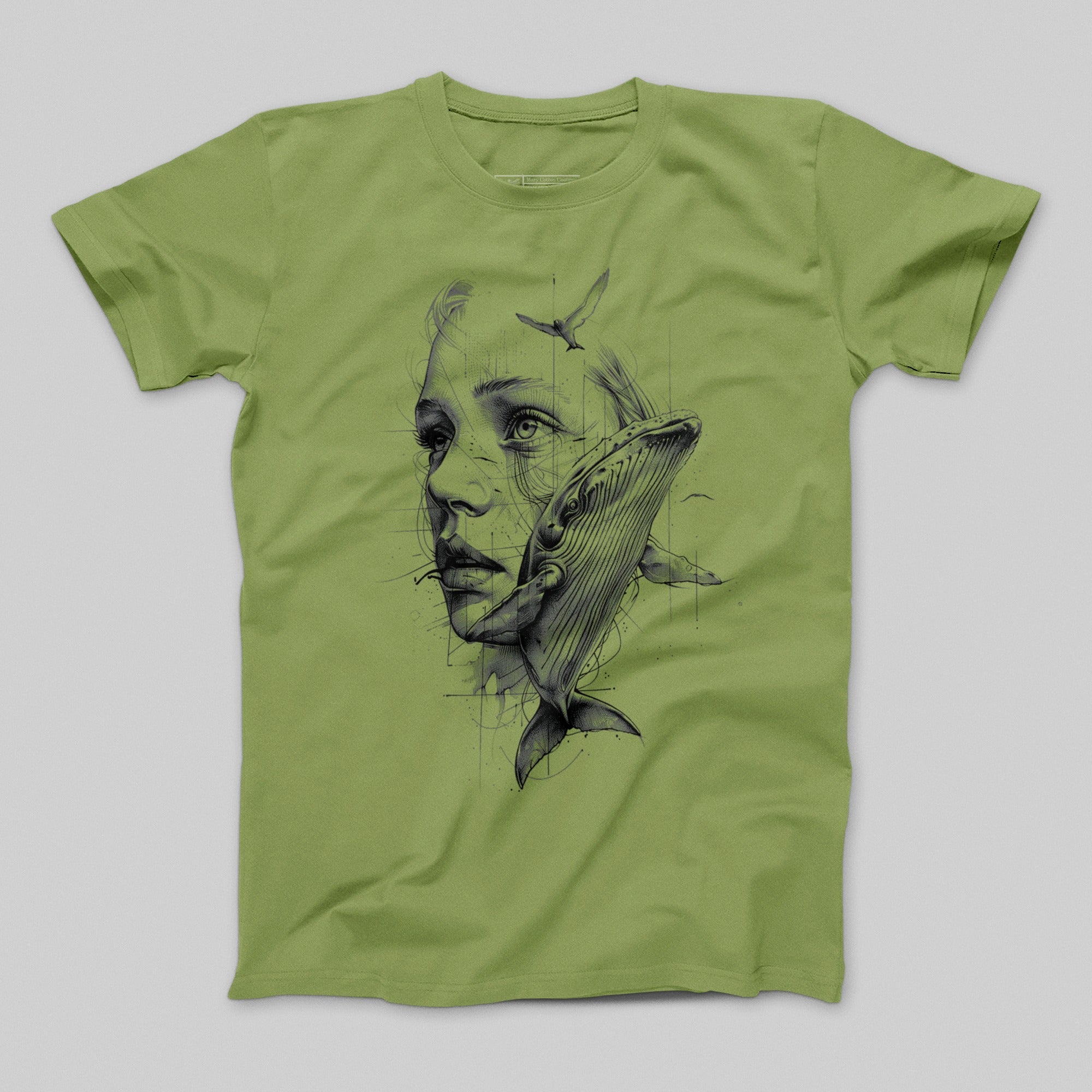 Surreal Whale and Woman Detailed Graphic T-Shirt