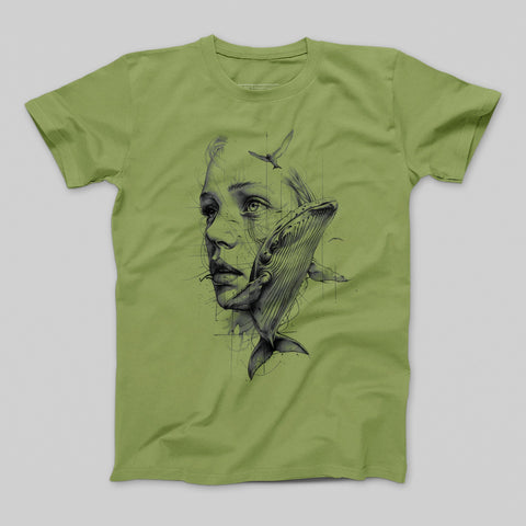 Surreal Whale and Woman Detailed Graphic T-Shirt