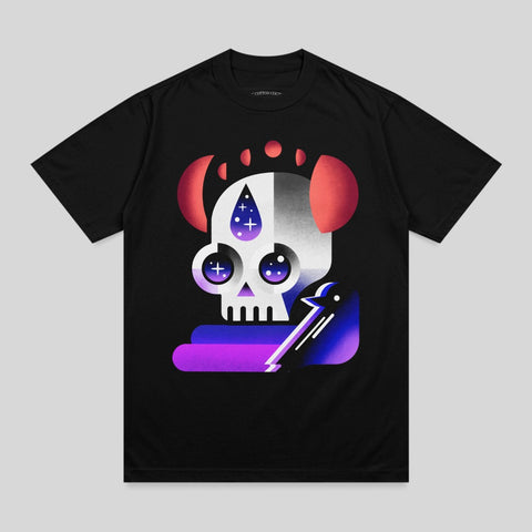 Cosmic Skull Design Black Apparel Abstract Moon phases product type