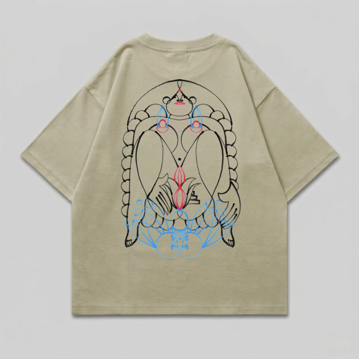 Khaki Beige Abstract Symmetrical Graphic Art T-shirt product type