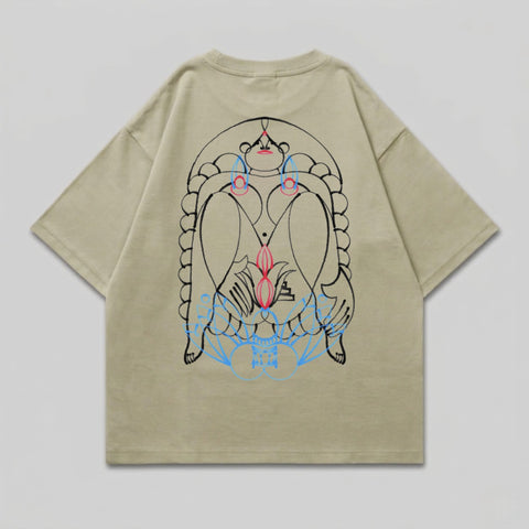 Khaki Beige Abstract Symmetrical Graphic Art T-shirt product type