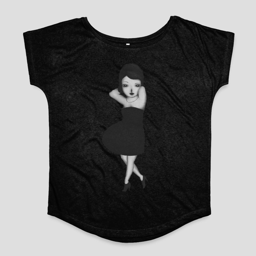 Stylish Black T-Shirt with Artistic Female Character Design