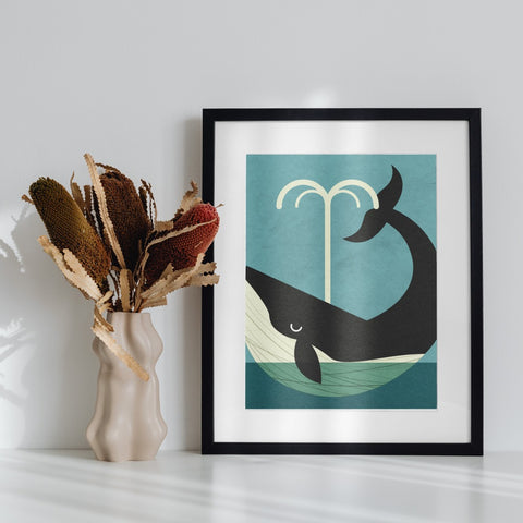 Modern Whale Art Print with Black Frame Decor Wall Art