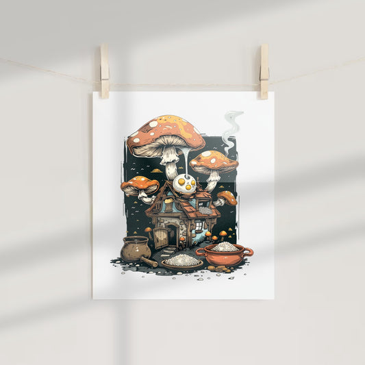 Enchanting Mushroom House Art Print for Cute Decor