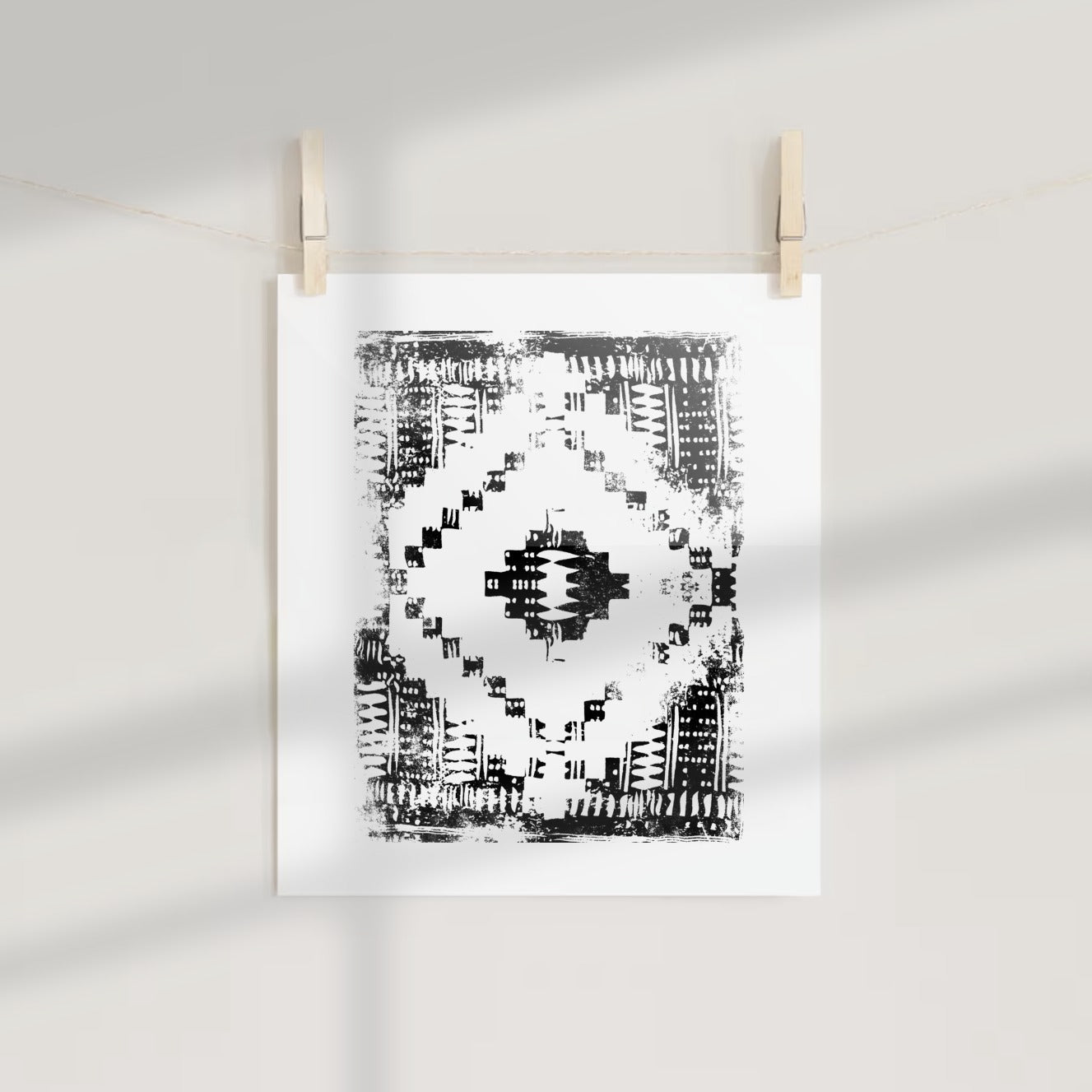 Tribal Geometric Pattern Black and White Art Print