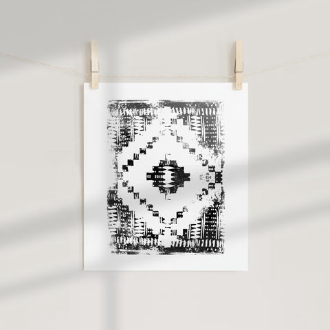 Tribal Geometric Pattern Black and White Art Print