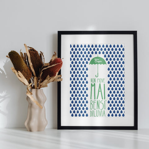Inspirational Italian Quote Art Print with Umbrella Design