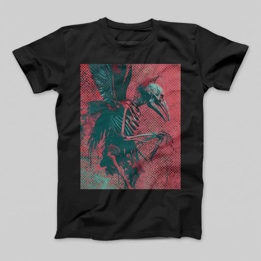 Skeletal Bird Dark Graphic Art T-Shirt