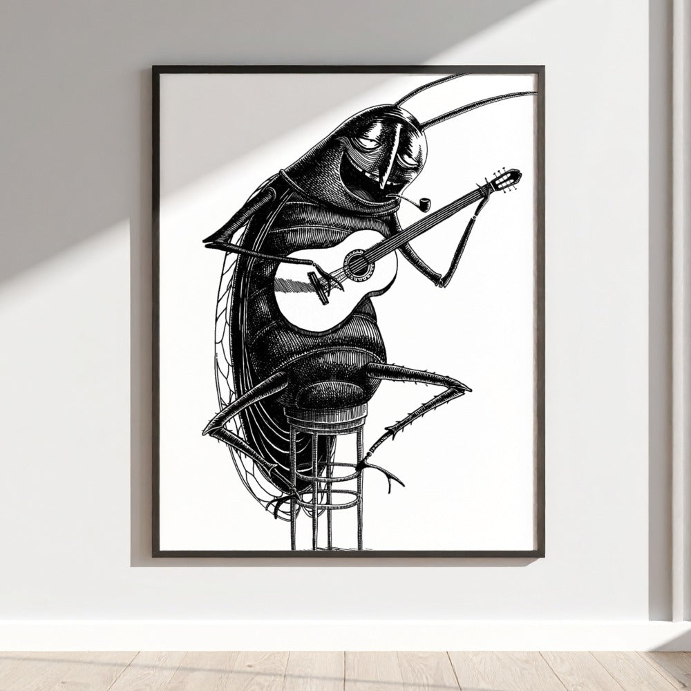 Quirky Bug Playing Guitar Artistic Wall Art Print