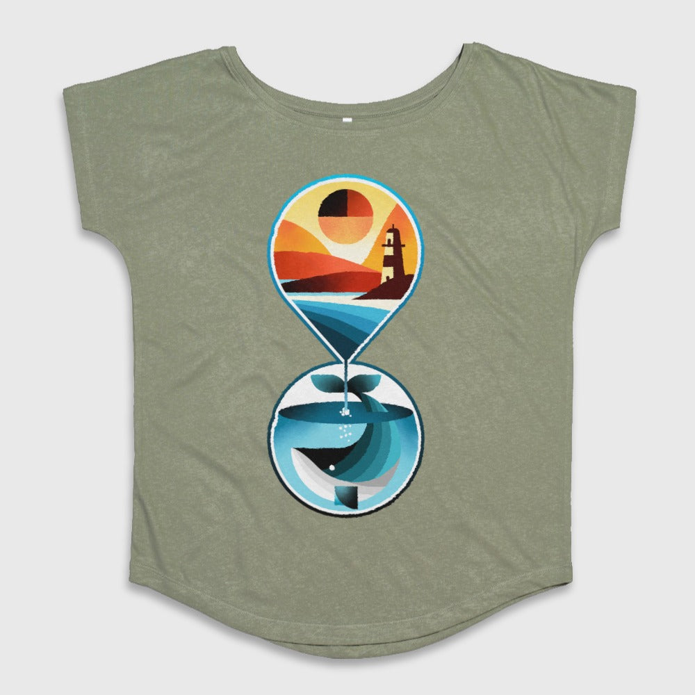 Sunset Lighthouse and Ocean Waves Hourglass Shirt