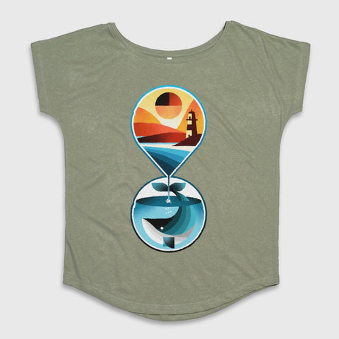 Sunset Lighthouse and Ocean Waves Hourglass Shirt