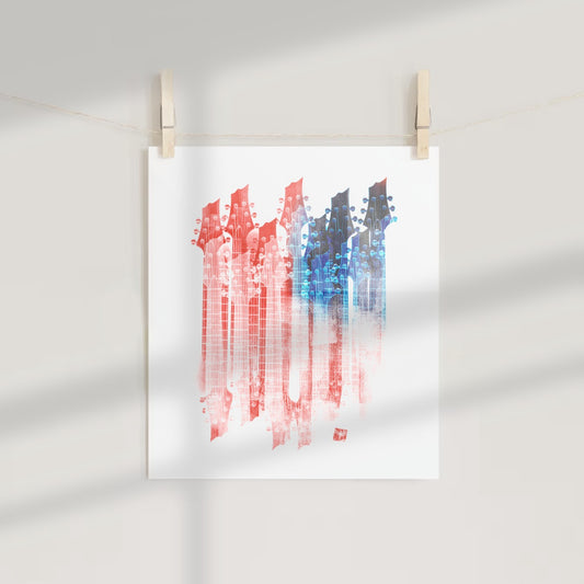 Vibrant Gradient Guitars Art Print for Music Lovers