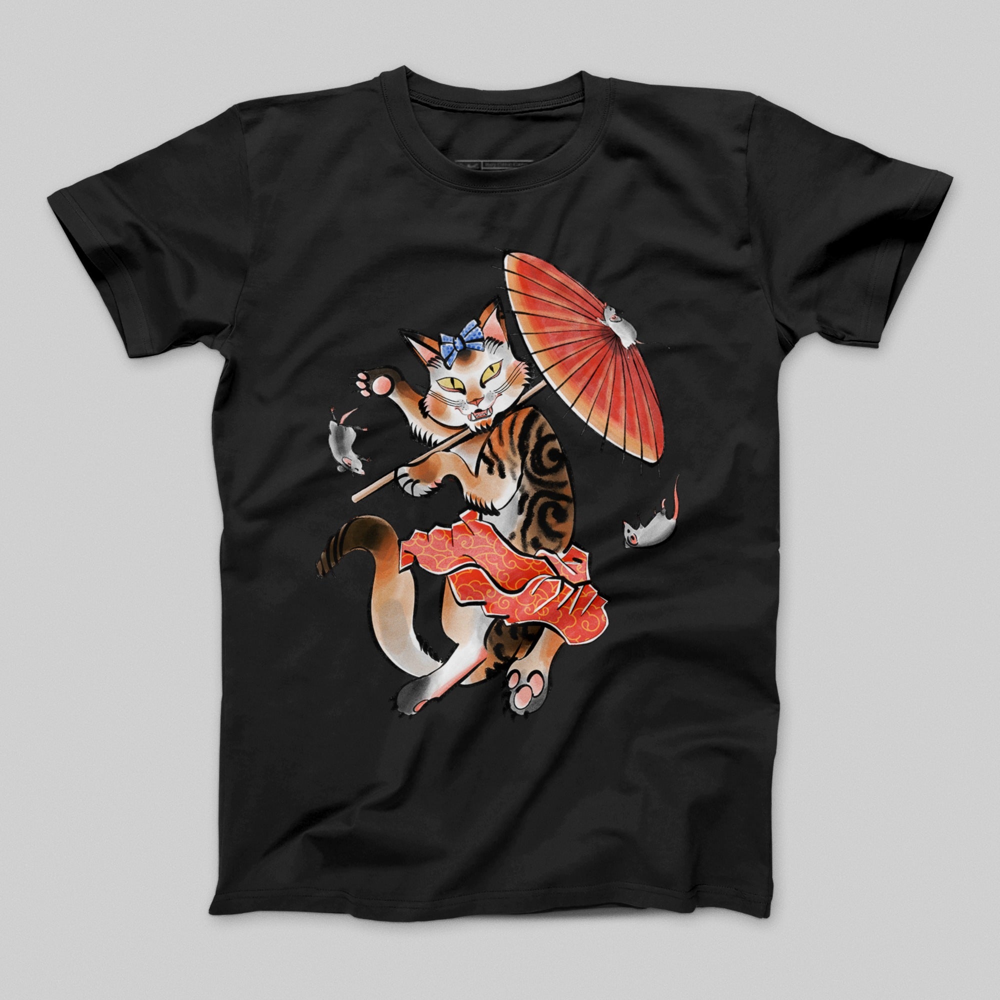 Cute Cat With Umbrella Design T-Shirt Product