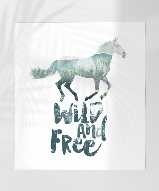 Wild and Free Horse Forest Double Exposure Art Poster