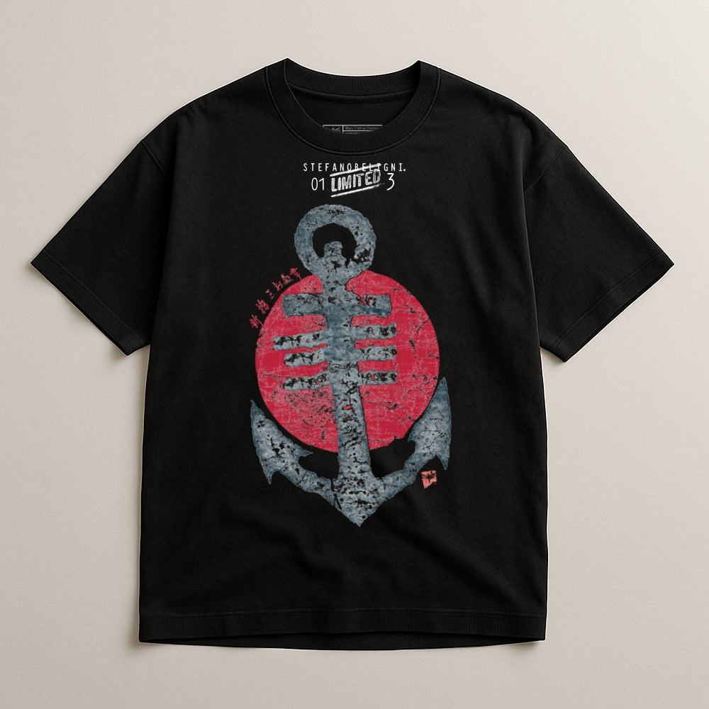 Anchor and Red Circle Graphic Design T-Shirt