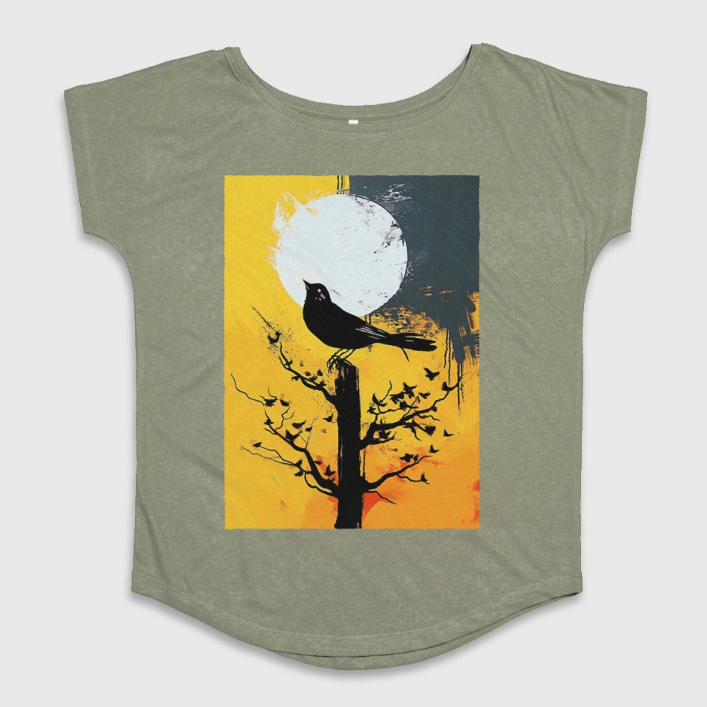 Vibrant Moonlit Bird and Tree Art T-shirt Product