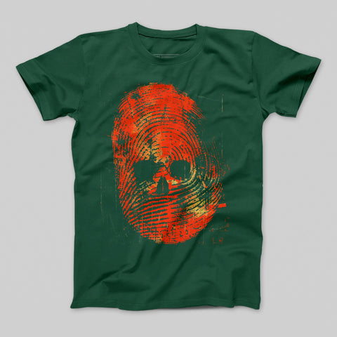 Green T-Shirt with Orange Skull Design Graphic Tee