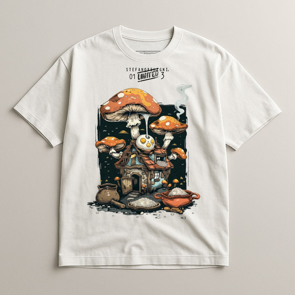 Whimsical Mushroom House with Smoke Unique T-Shirt