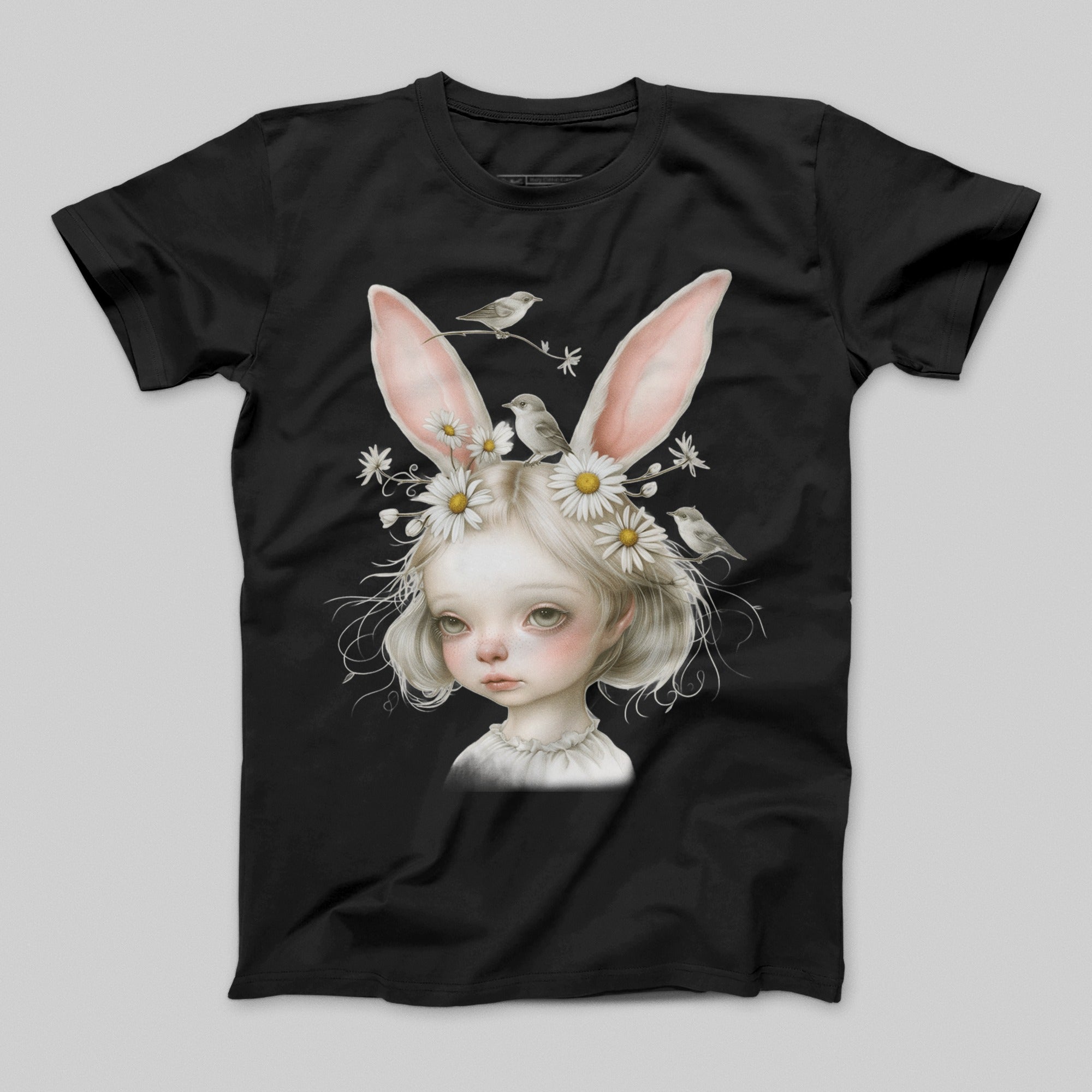 Fantasy Girl with Bunny Ears and Birds T-shirt