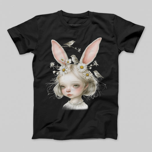 Fantasy Girl with Bunny Ears and Birds T-shirt