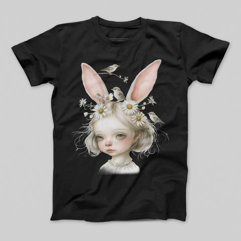Fantasy Girl with Bunny Ears and Birds T-shirt