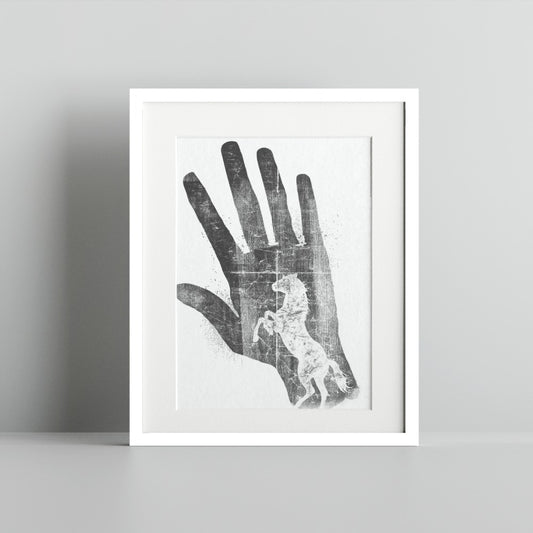 Hand and Horse Black and White Print Wall Art Decor