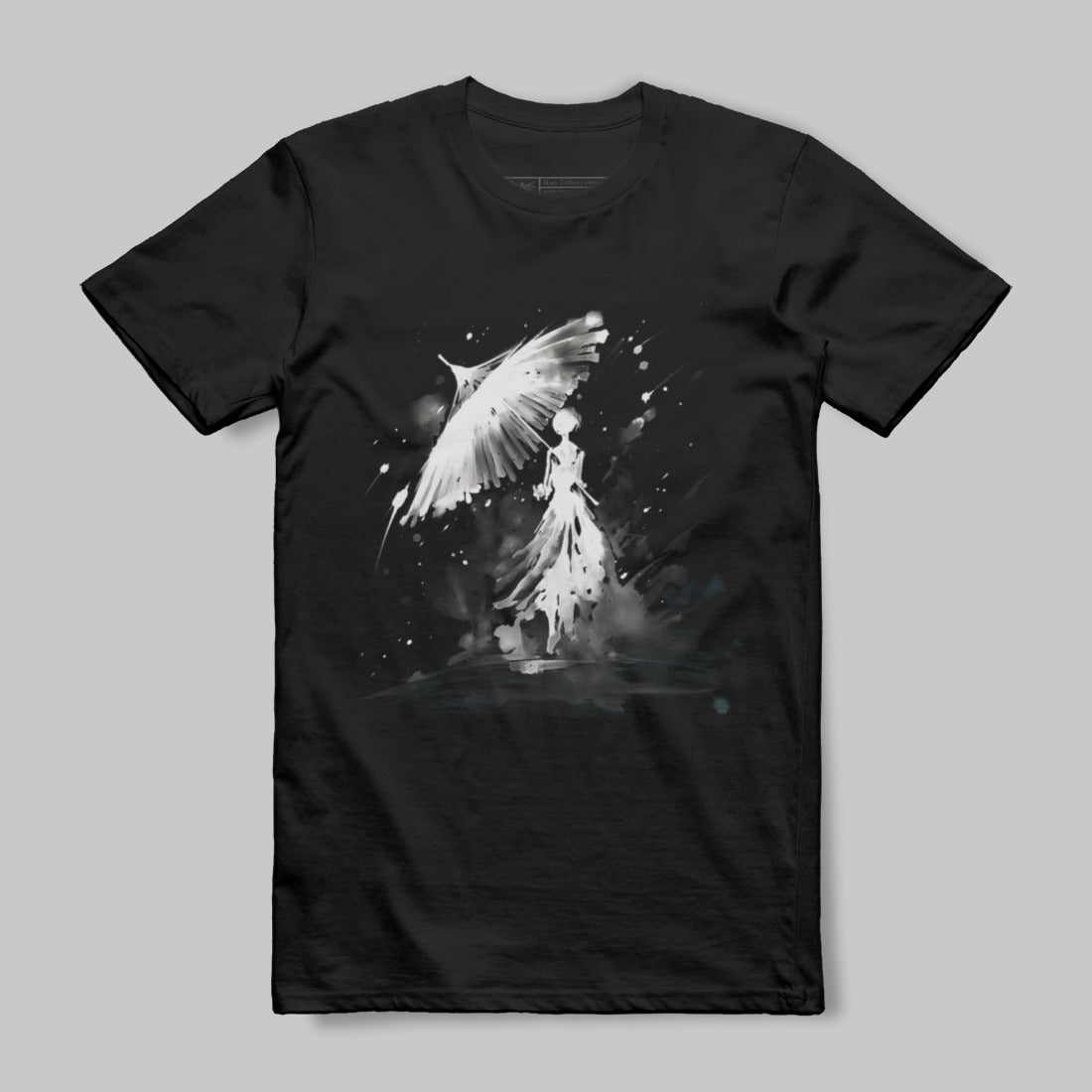 Ethereal Umbrella and Ghostly Figure Graphic Tee