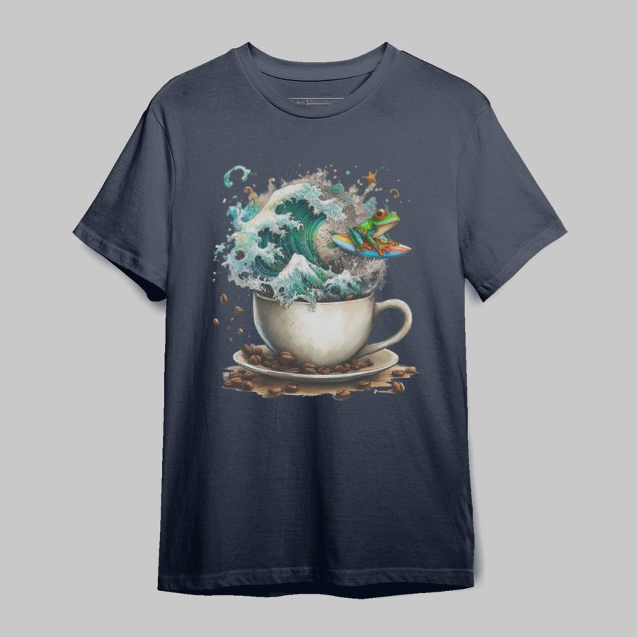 Frog Surfing on Coffee Cup Graphic T-shirt