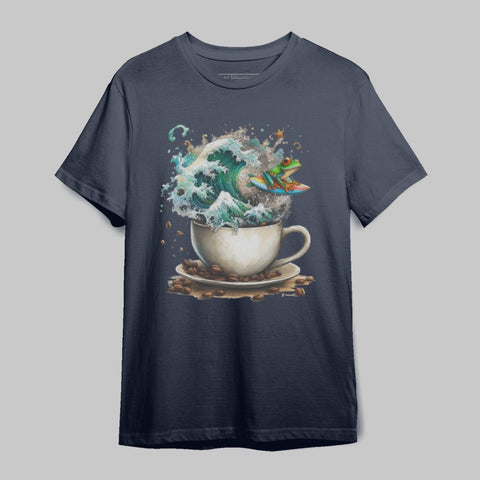 Frog Surfing on Coffee Cup Graphic T-shirt