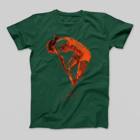 Abstract Figure in Red on Green Background T-shirt