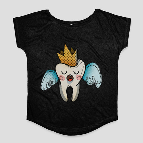Cartoon Tooth with Crown and Wings Design Shirt