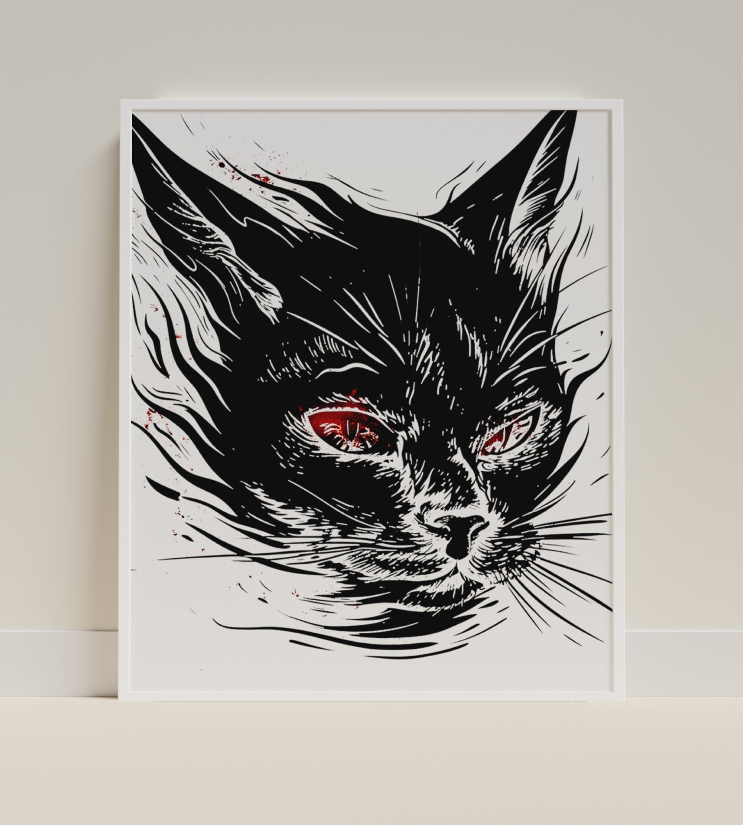 Striking Black Cat Artwork with Red Eyes Poster
