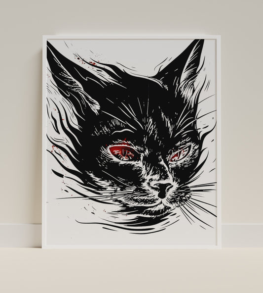 Striking Black Cat Artwork with Red Eyes Poster