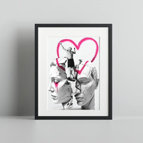 Contemporary Art Print with Heart and Face Design